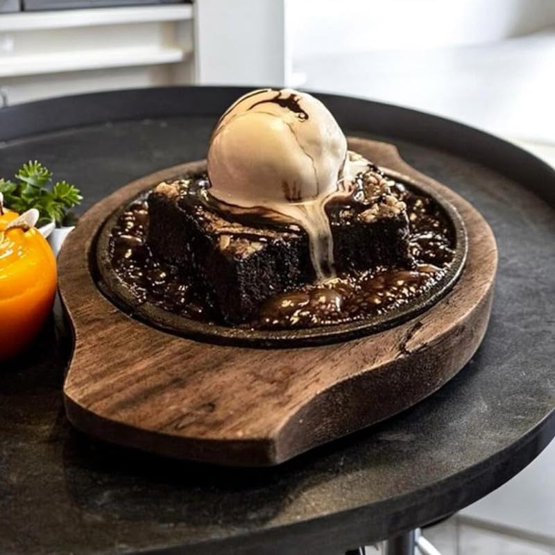 Brownie Sizzler Plate with Wooden Base & Iron