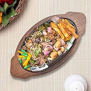 Sizzler Plate with Wooden Base & Iron