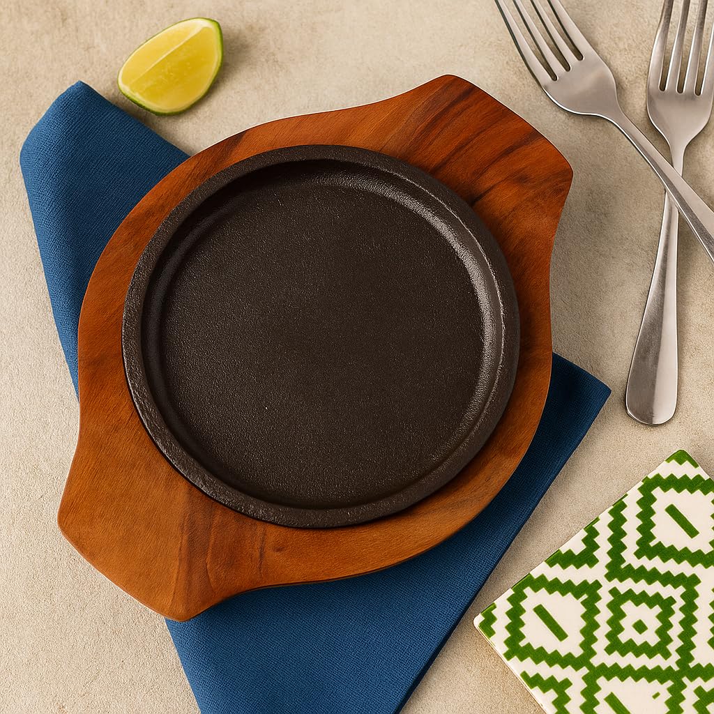 Brownie Sizzler Plate with Wooden Base & Iron