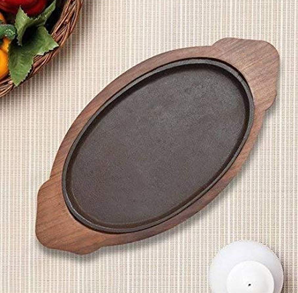 Sizzler Plate with Wooden Base & Iron